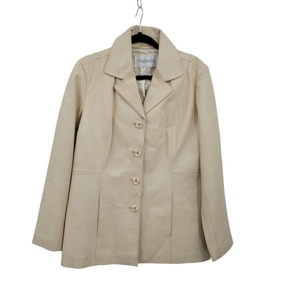 Vintage Cadwick's Leather Coat Longline Single Breasted Button Buttercream XL - Picture 3 of 11